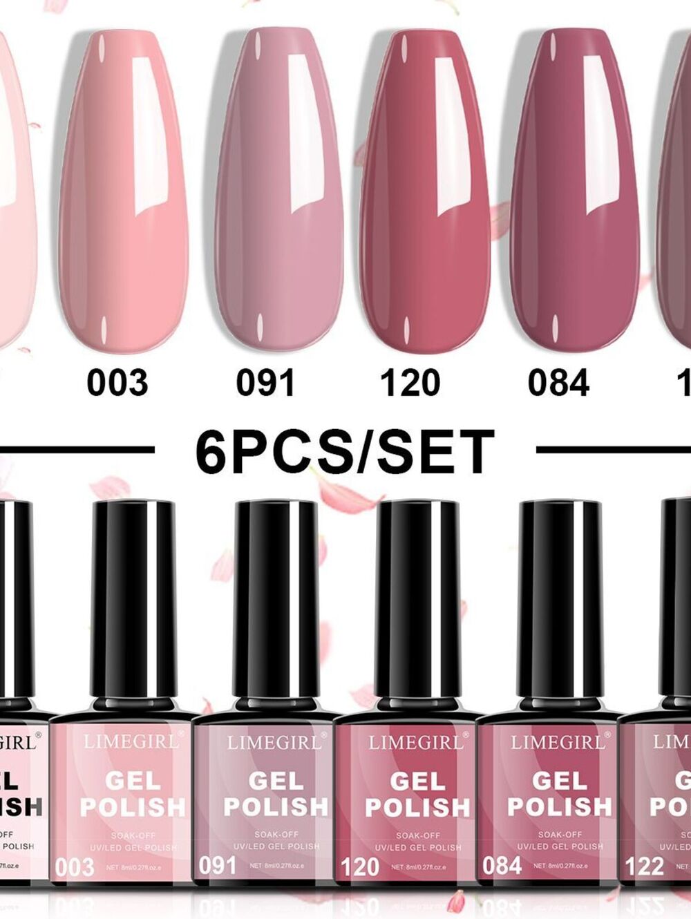 LIMEGIRL 6pcs Gel Polish Set 6 Vibrant Colors UV Gel NailPolish